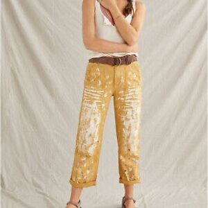Pilcro The Roamer Paint Splatter Utility Pants Carpenter Cropped Cuffed Tan 30